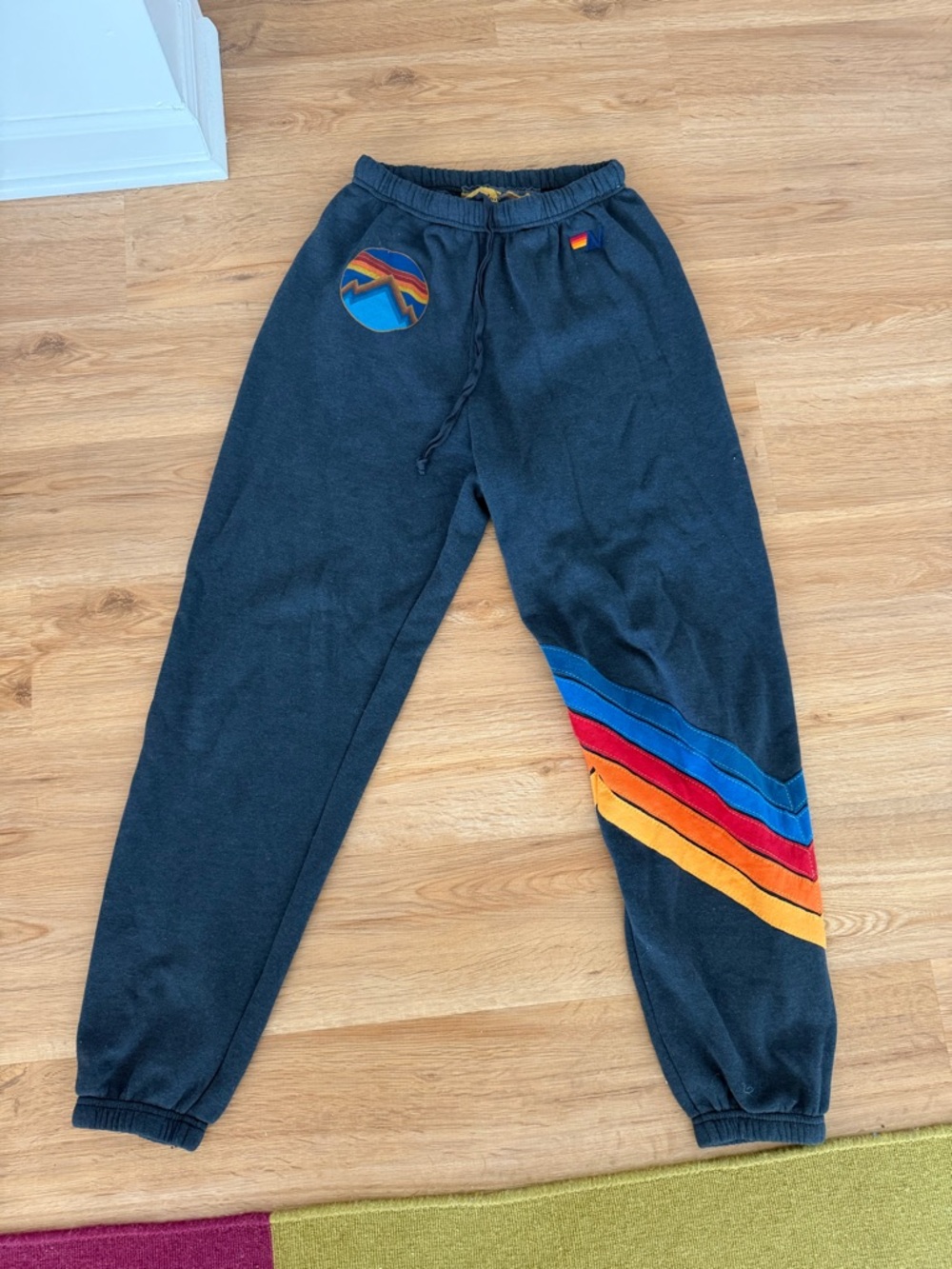 Aviator Nation charcoal Track Joggers with Rainbow Stripe